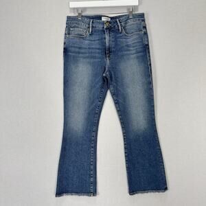 Frame Denim Le Crop Mini Boot Jeans Womens 30 Elmont Ridge Blue Flare Raw Hem